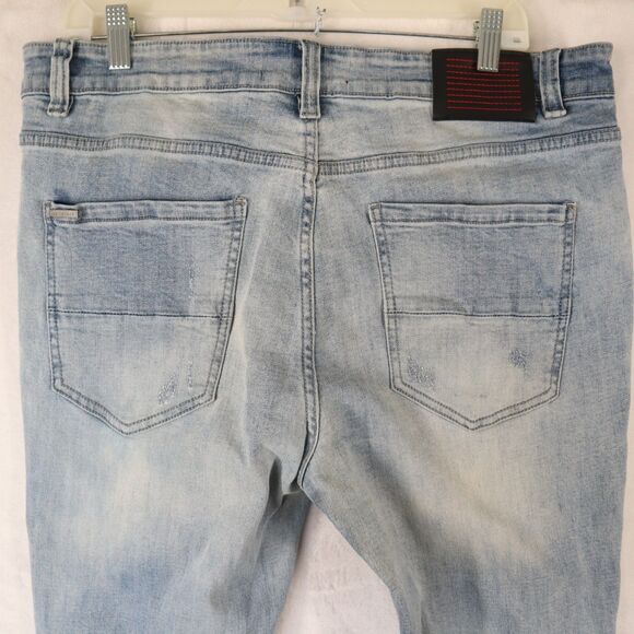 Serenede Jeans Men's 36x32 Blue Denim Distressed Skinny Slim Light Wash Ripped - Picture 10 of 14